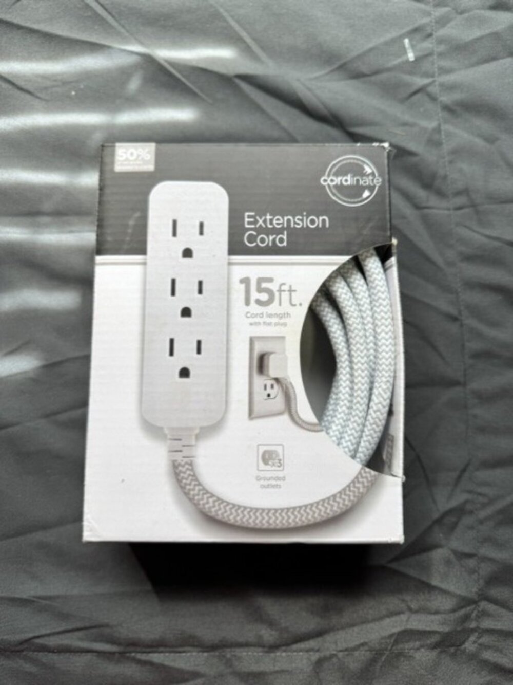 Jasco 15' Extension Cord w/ Flat Plug and 3 Grounded Outlets Indoor Use